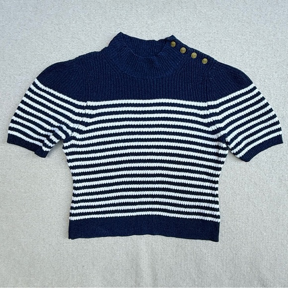 Maeve Stripe Sweater Puff Tee Nautical Navy Blue Sailor Short Sleeve Top Anchor - Picture 6 of 14